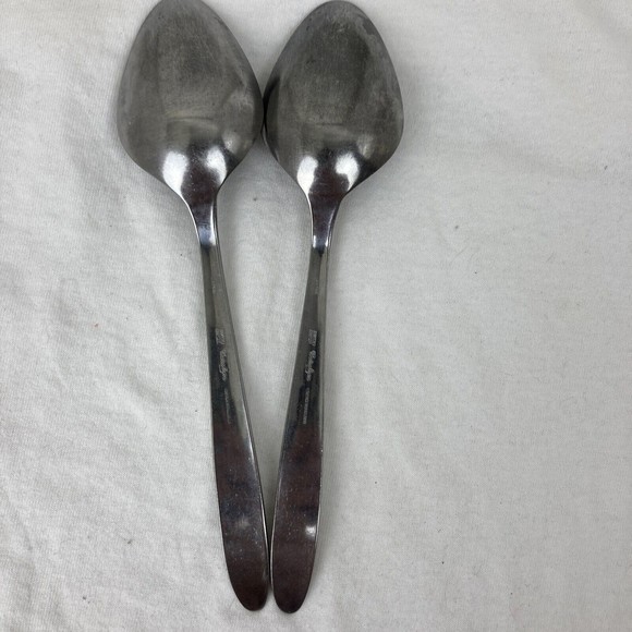 Ecko Eterna Carolyn Stainless Textured Roses Stainless Lot 2 Serving Spoon 8 1/2 - Picture 8 of 9
